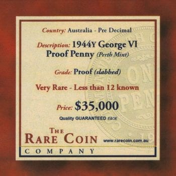 1944 aust proof penny cert