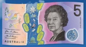 Australian five dollar note 2016 Queen Elizabeth II